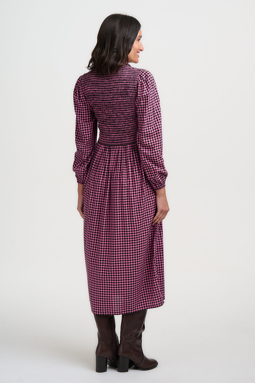 Diana Shirred Midi Dress - Rose Gingham
