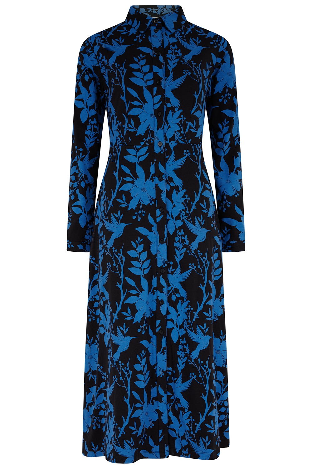 Sylvia Jersey Midi Shirt Dress - Black Hummingbird