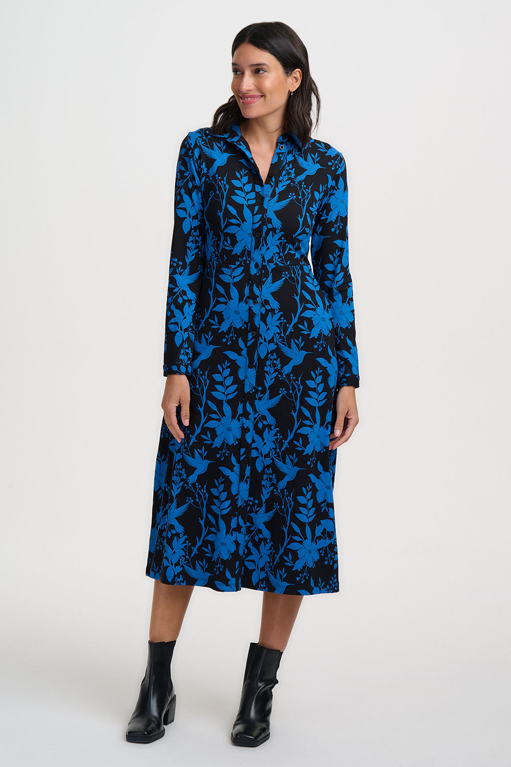 Sylvia Jersey Midi Shirt Dress - Black Hummingbird