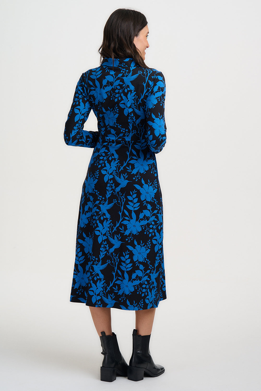 Sylvia Jersey Midi Shirt Dress - Black Hummingbird