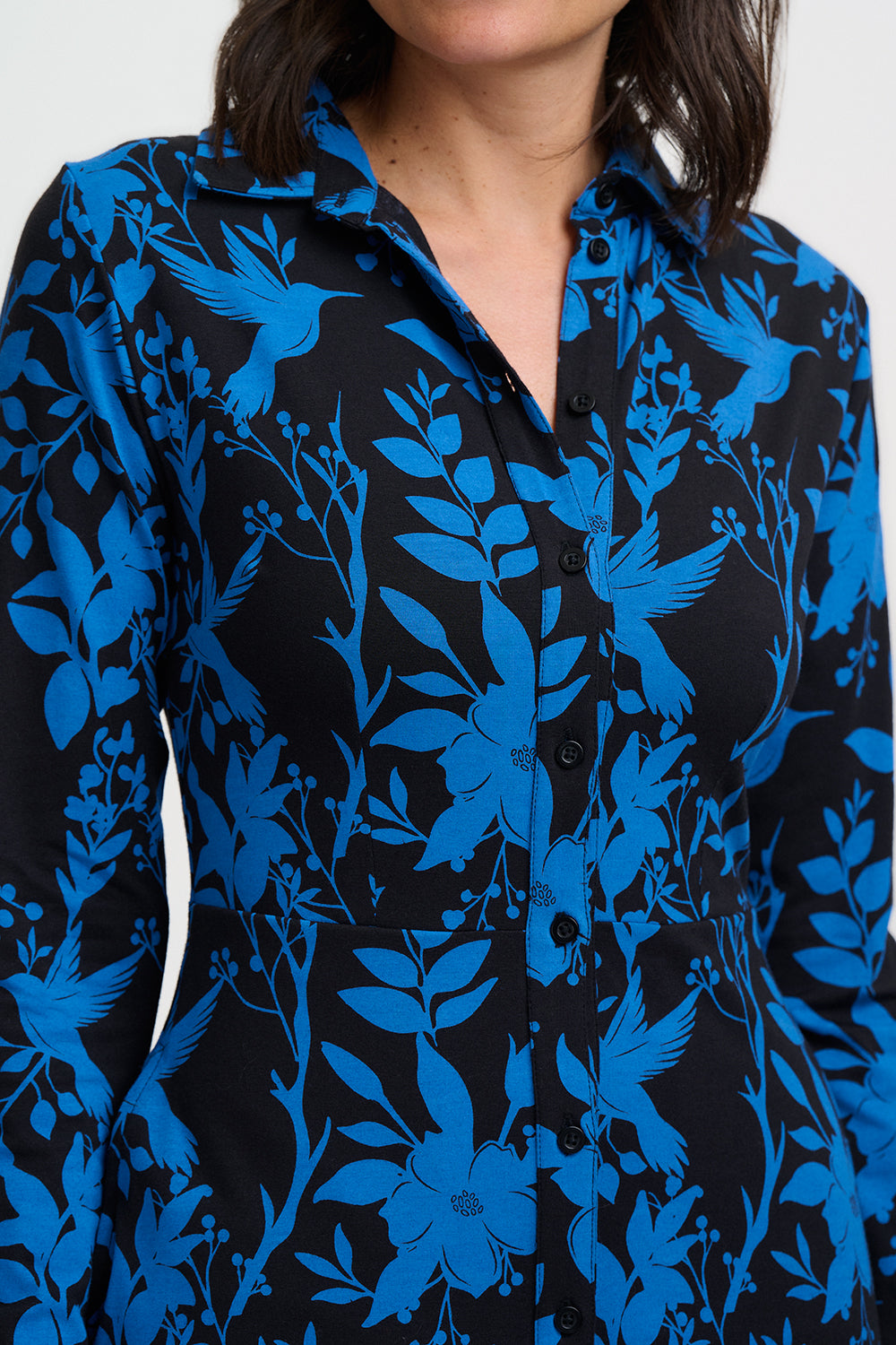 Sylvia Jersey Midi Shirt Dress - Black Hummingbird