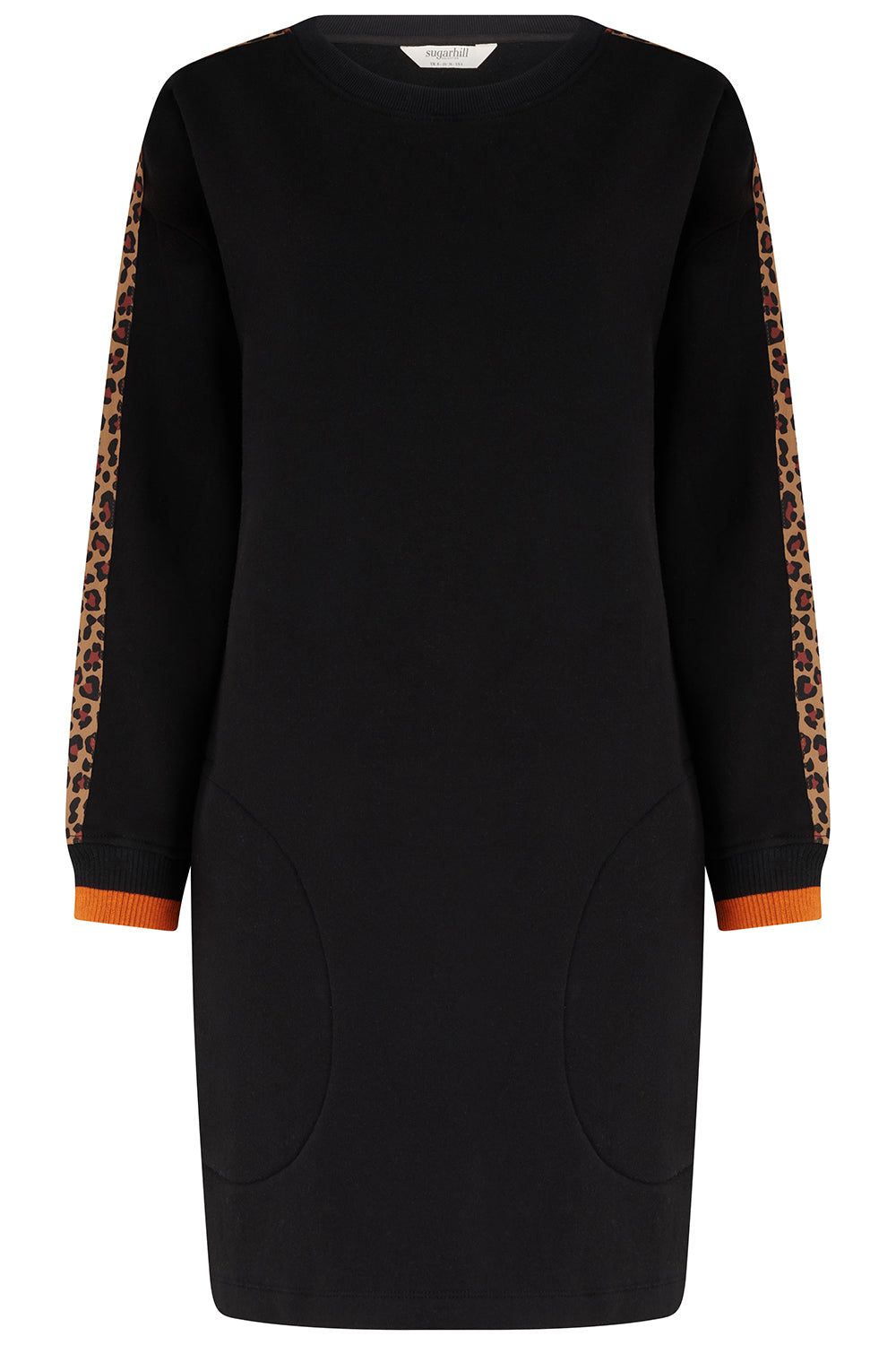 Marta Sweatshirt Dress - Black Leopard Trim