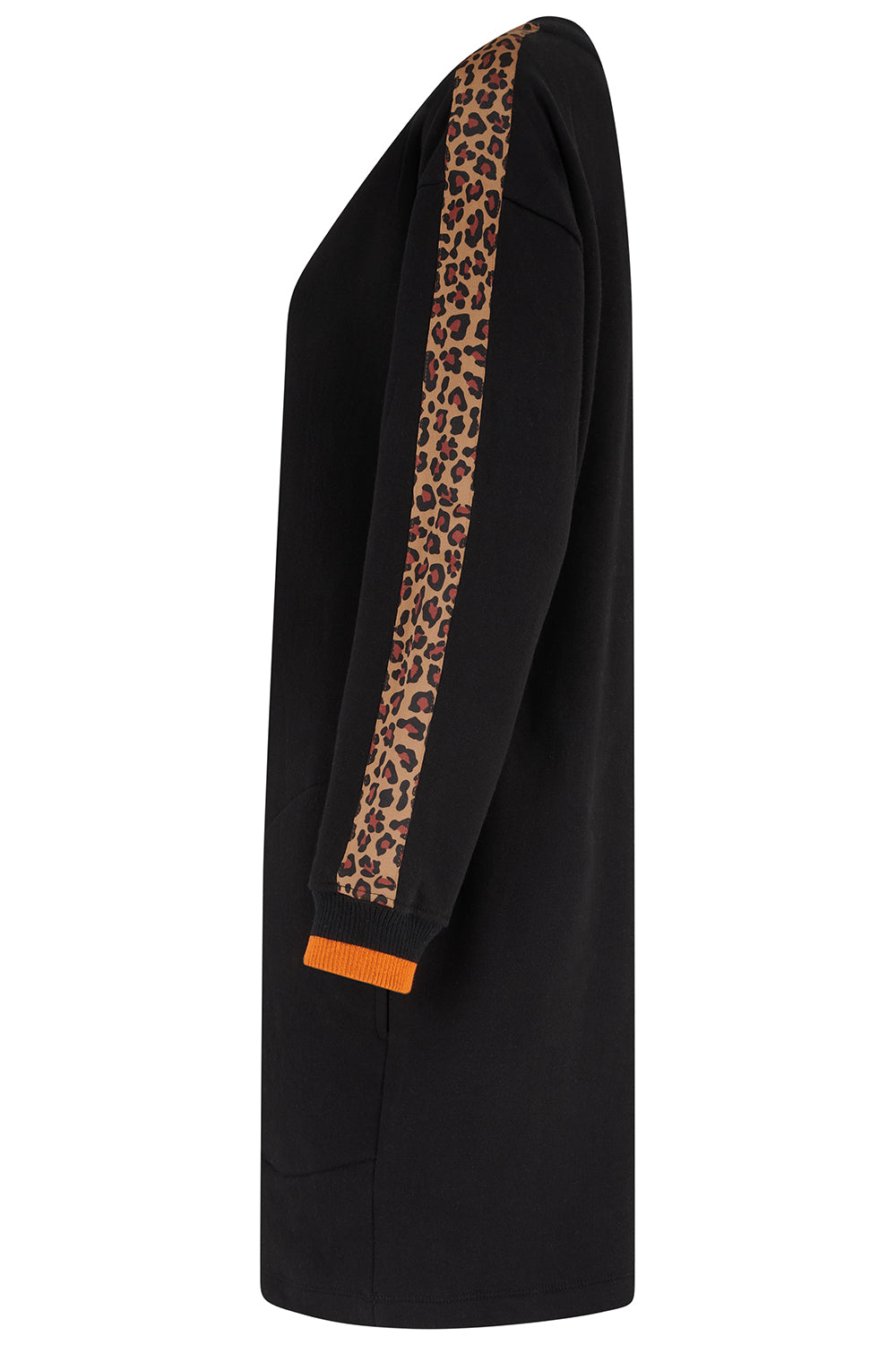Marta Sweatshirt Dress - Black Leopard Trim