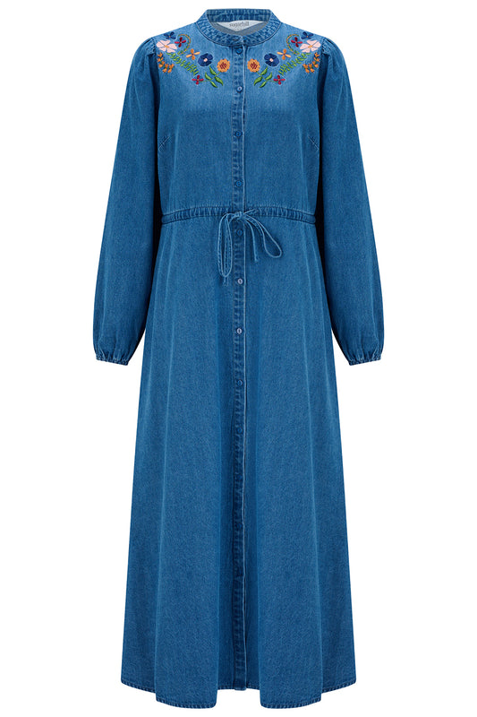 Ivana Midi Shirt Dress - Mid Blue Autumn Floral