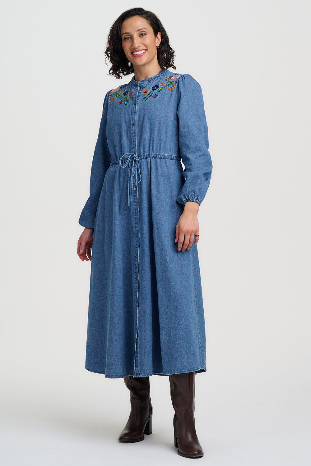 Ivana Midi Shirt Dress - Mid Blue Autumn Floral