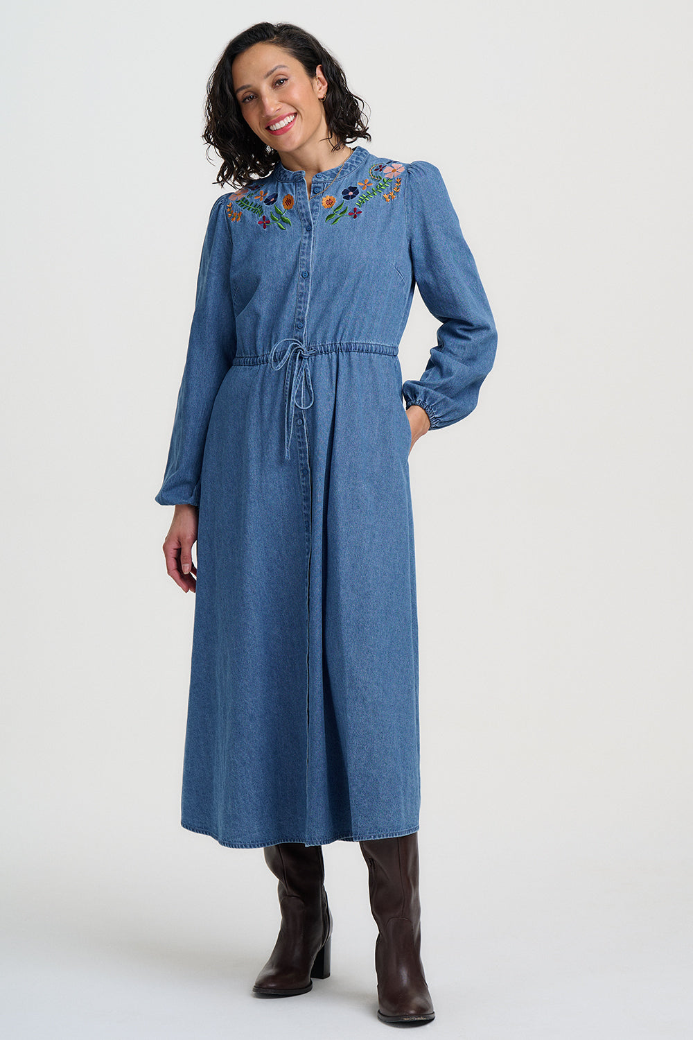 Ivana Midi Shirt Dress - Mid Blue Autumn Floral