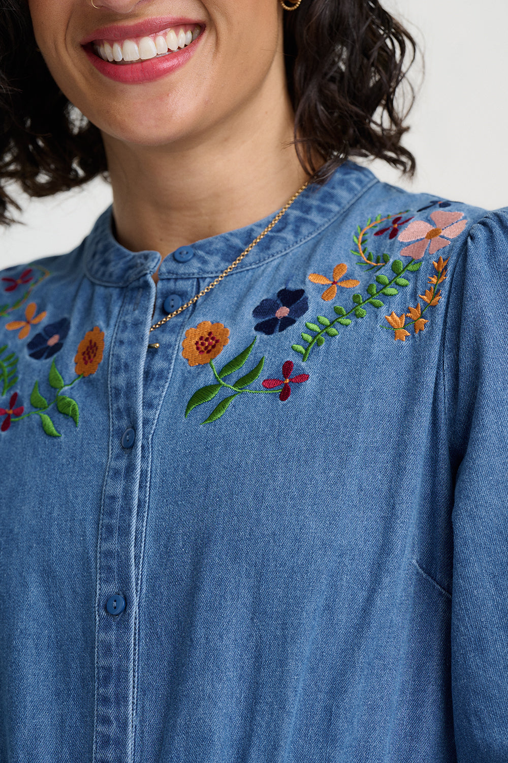 Ivana Midi Shirt Dress - Mid Blue Autumn Floral