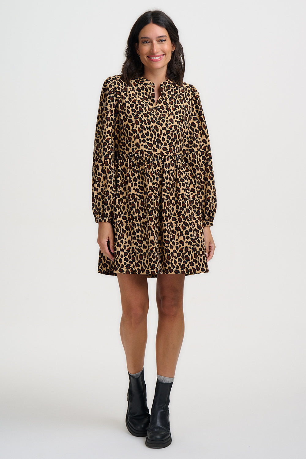 Brandy Mini Smock Dress - Leopard Cord
