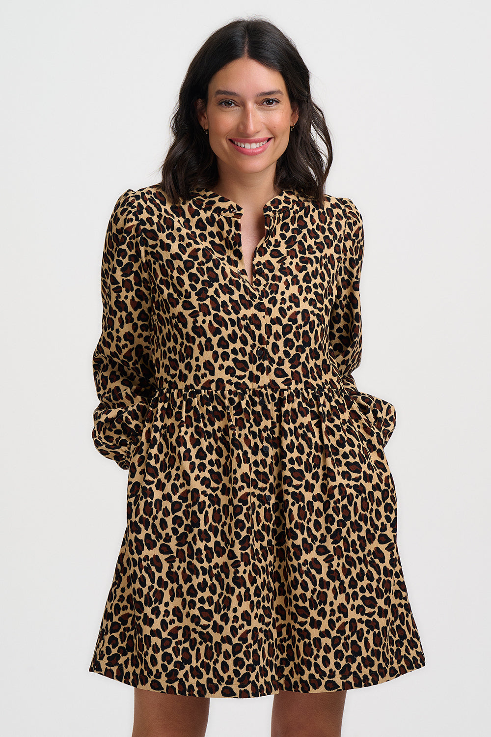 Brandy Mini Smock Dress - Leopard Cord