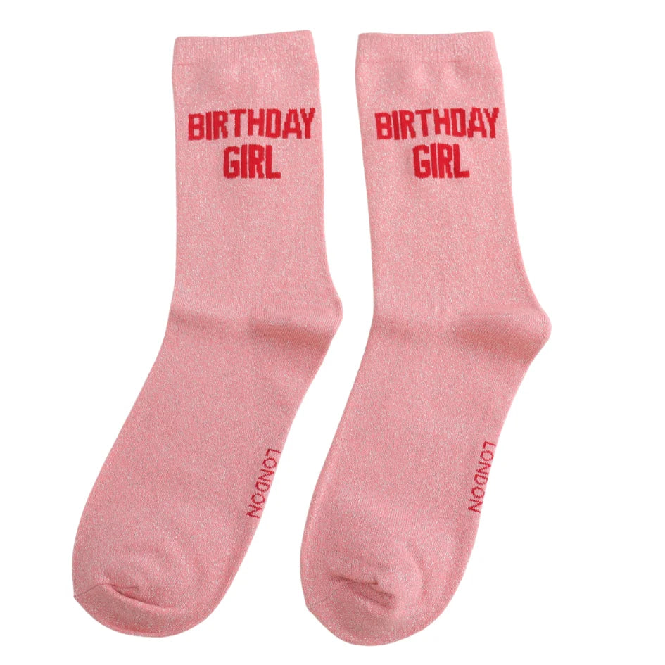 Birthday Girl Glitter Socks Pink