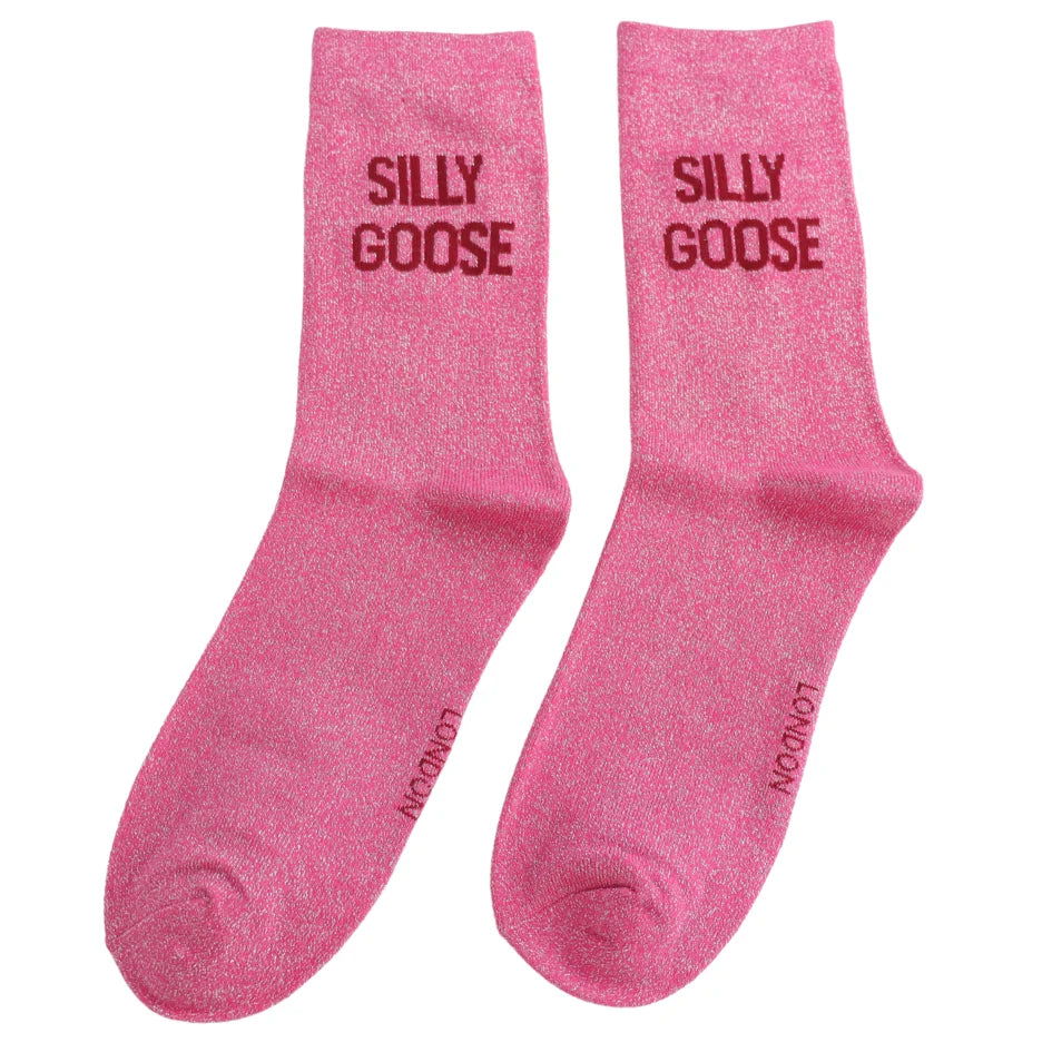 Silly Goose Glitter Socks Pink