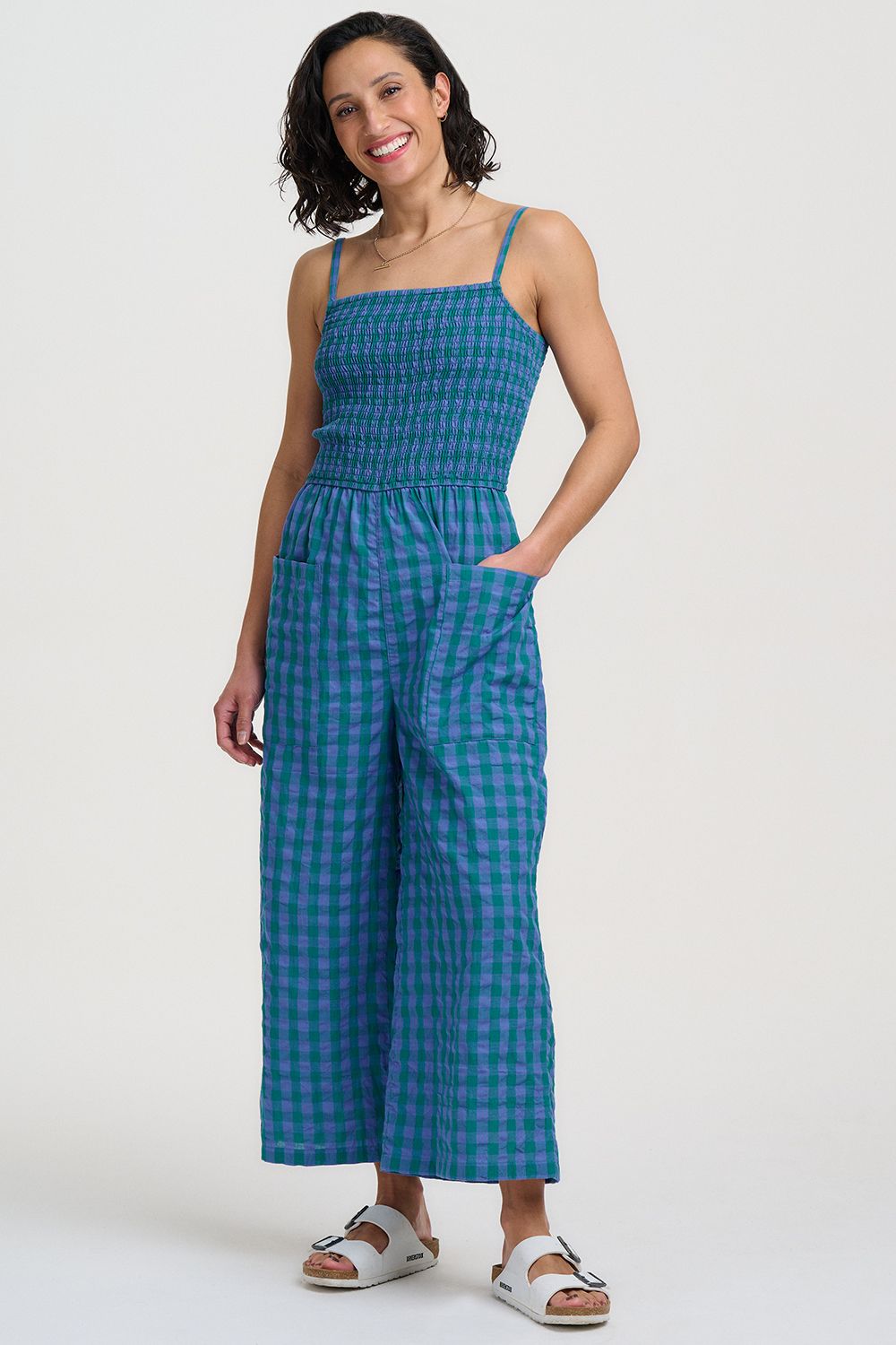 Annabeth Jumpsuit - Blue & Green, Peacock Check
