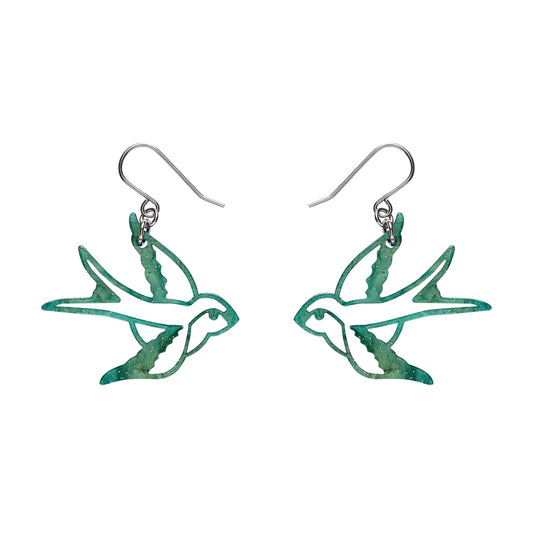 Swallow Drop Earrings - Green