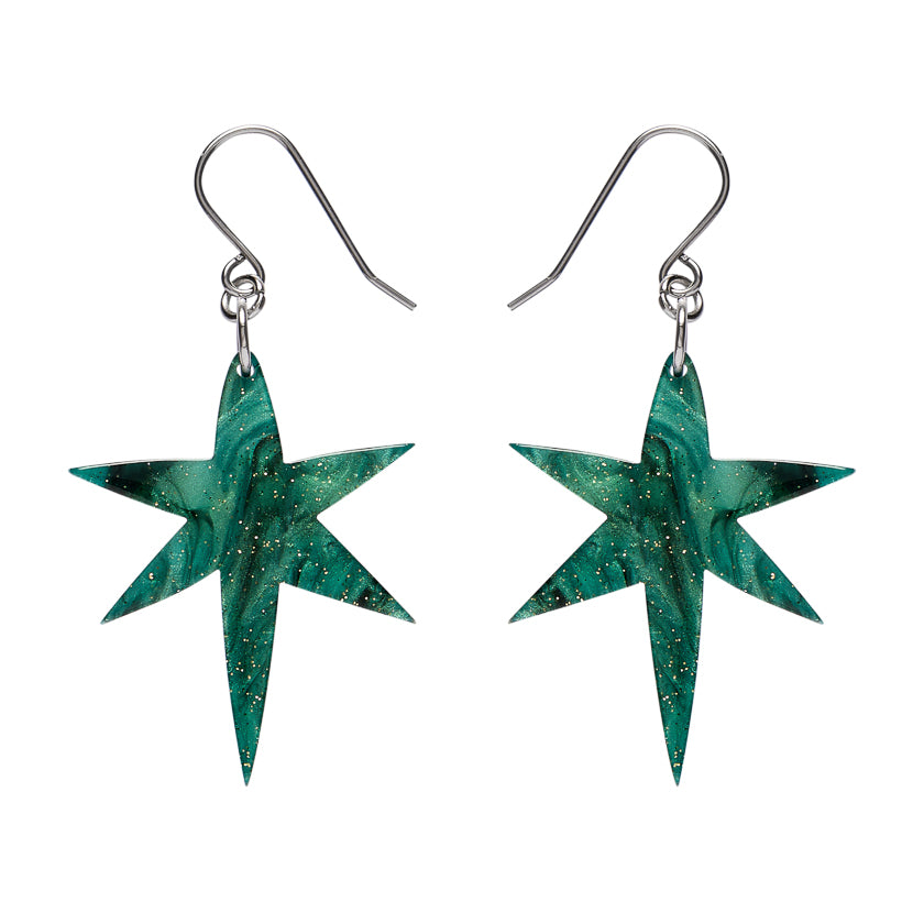 North Star Drop Earrings - Green