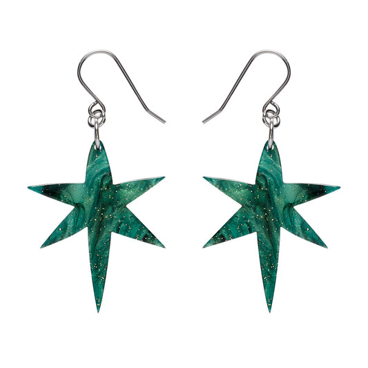 North Star Drop Earrings - Green