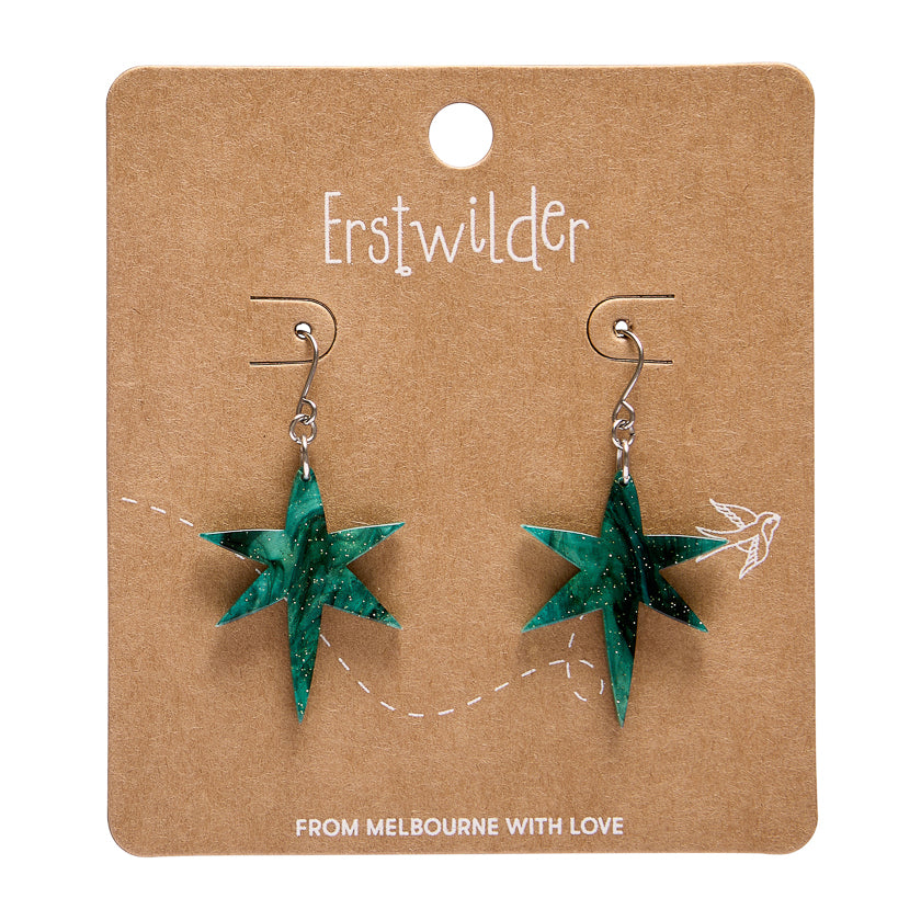 North Star Drop Earrings - Green