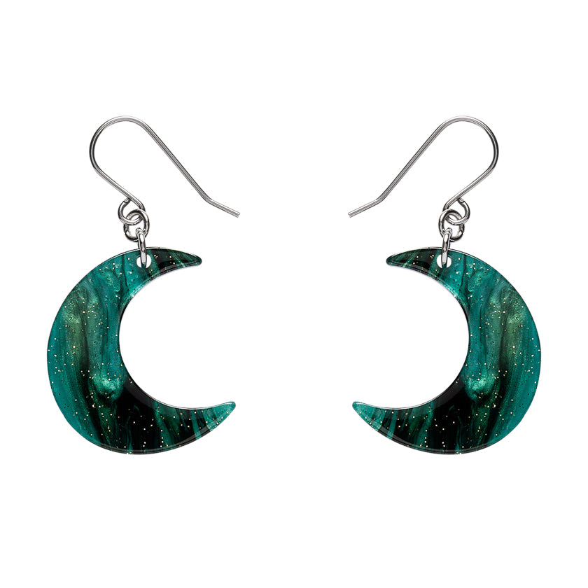 Cresent Moon Drop Earrings - Green