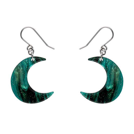 Cresent Moon Drop Earrings - Green