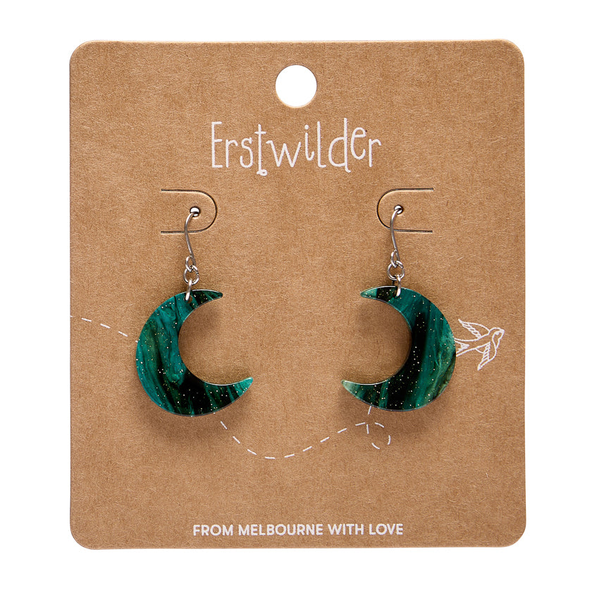 Cresent Moon Drop Earrings - Green