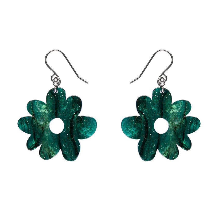 Flower Drop Earrings – Green