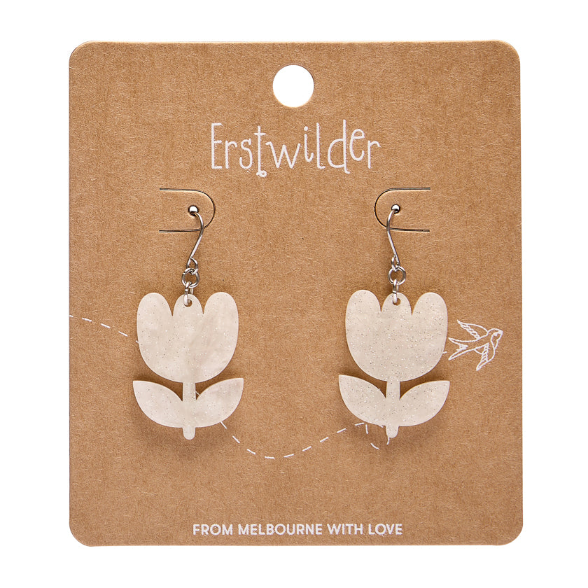 Tulip Drop Earrings - White