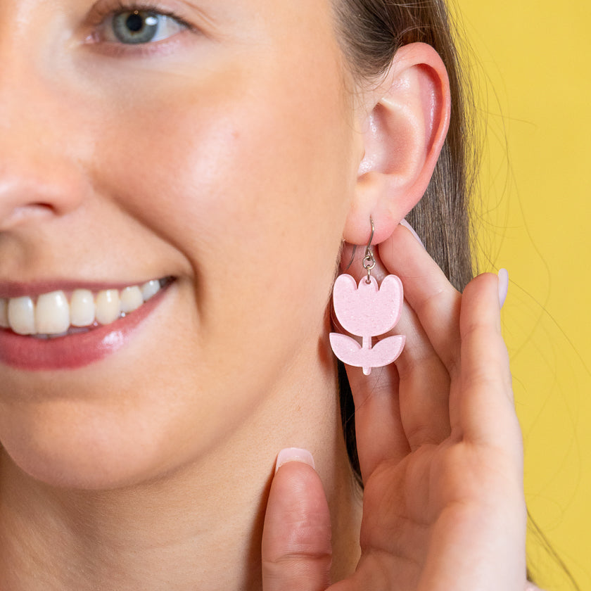 Tulip Drop Earrings - Pink