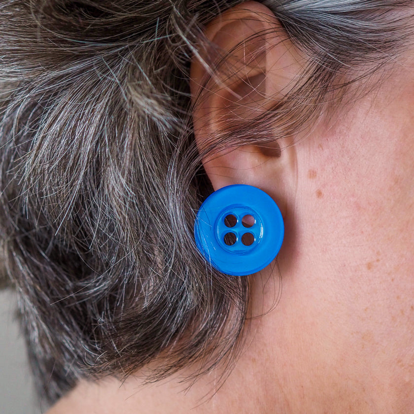 Button Stud Earrings - Blue