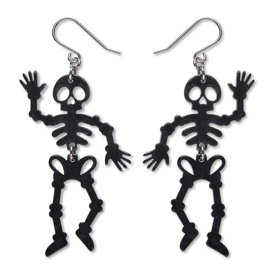 Dancing Skeleton Drop Earrings - Black
