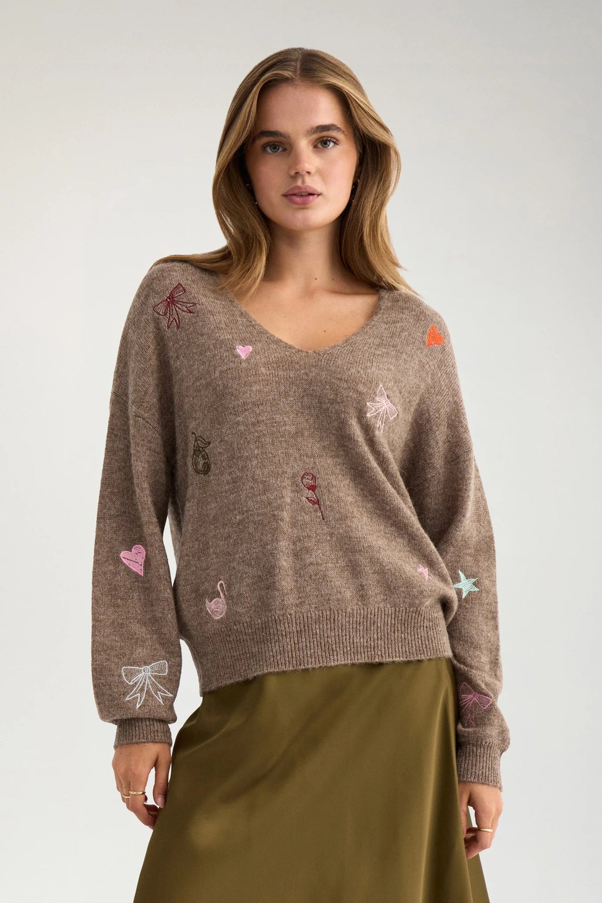 NUYPPA EMBROIDERY PULLOVER - Taupe Gray Melange