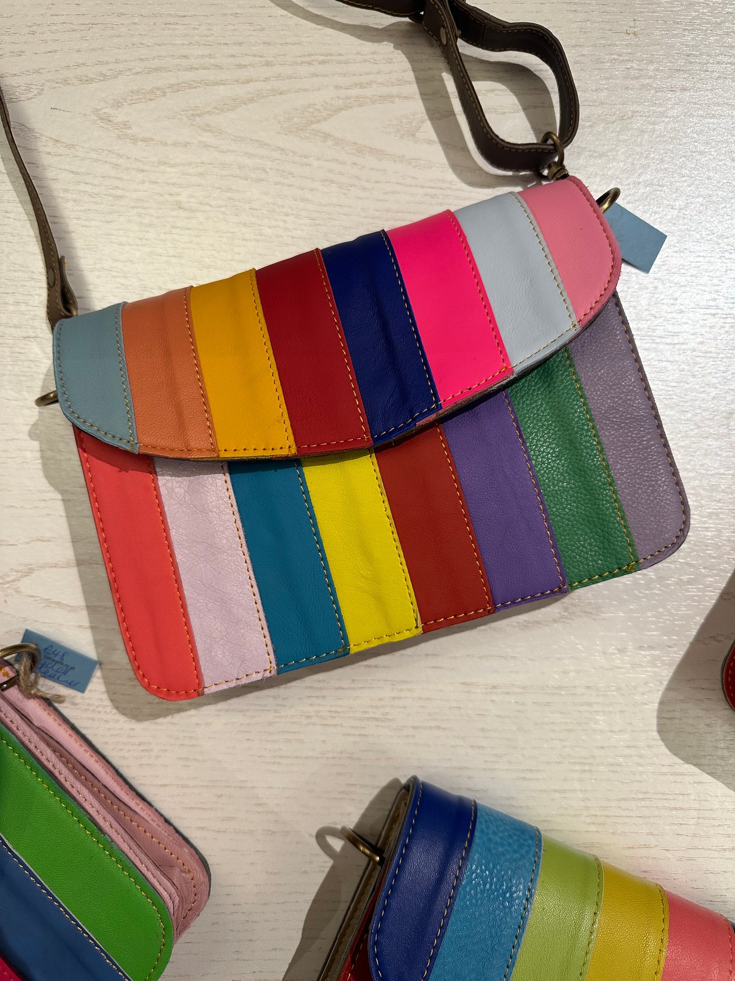 Recycled Leather Stripe Crossbody Bag