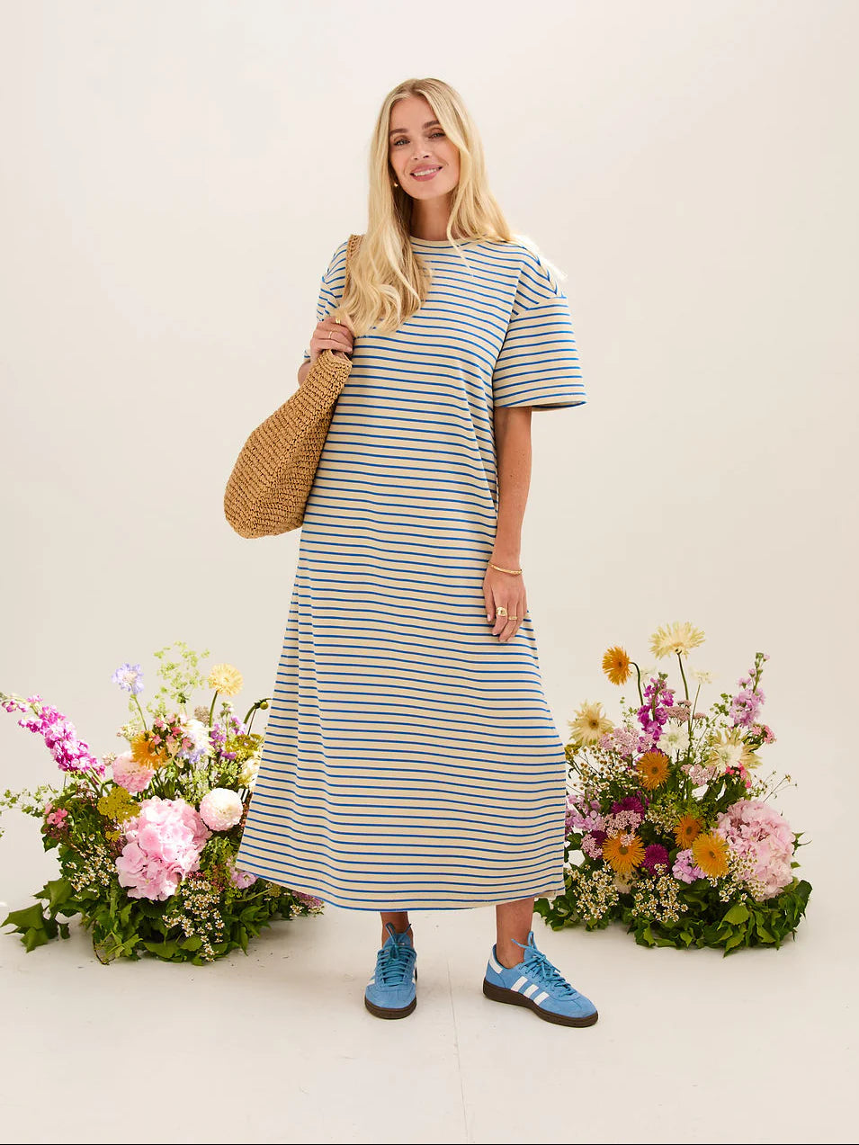 Lennie Stripe Supersoft Dress - Blue and Cream