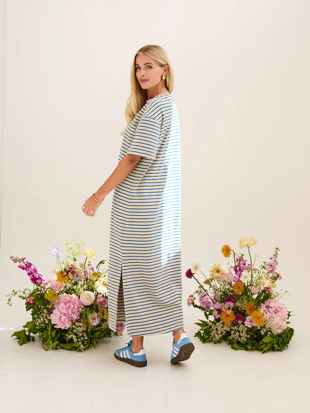 Lennie Stripe Supersoft Dress - Blue and Cream