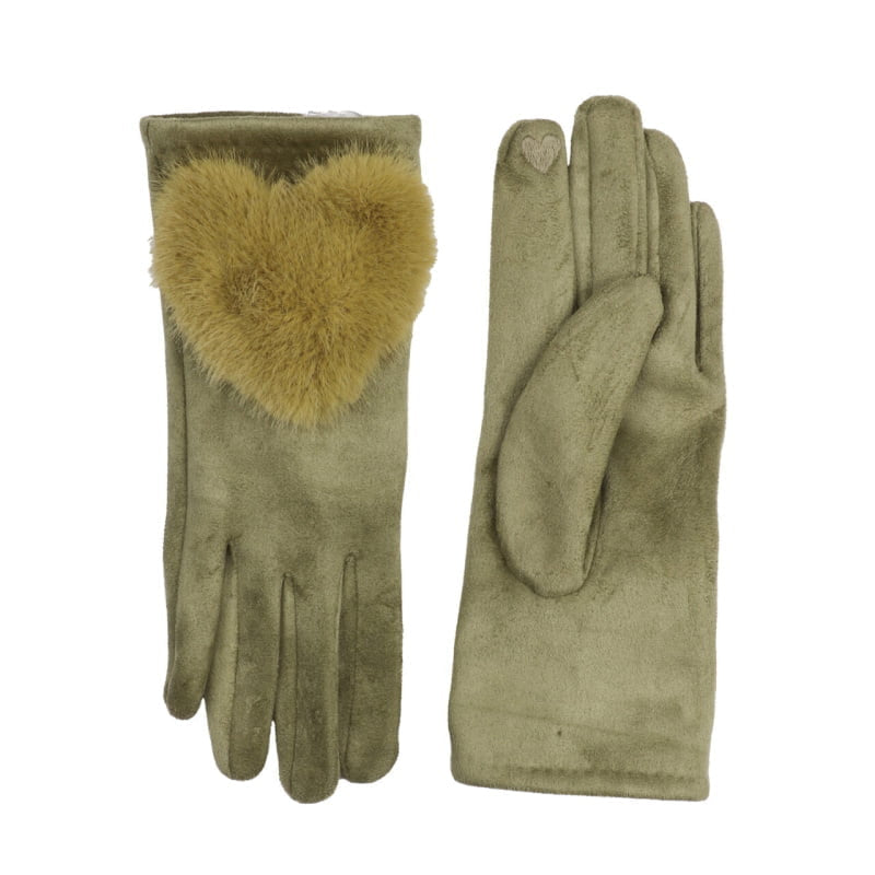 Faux Fur Heart Gloves