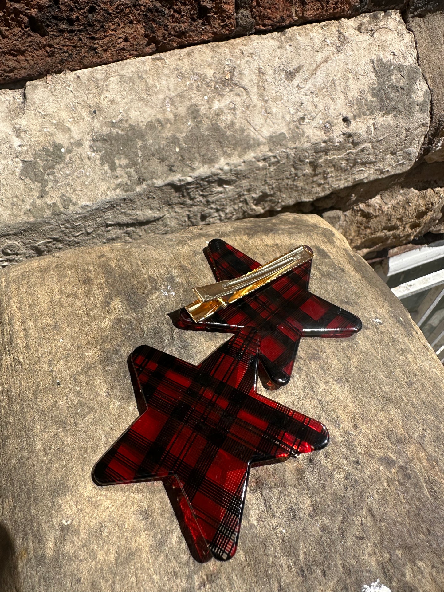 Red Tartan Star Hair Slide