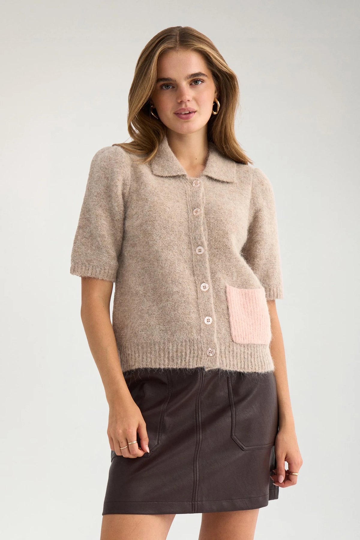 NUSALIA CARDIGAN - Sesame Melange