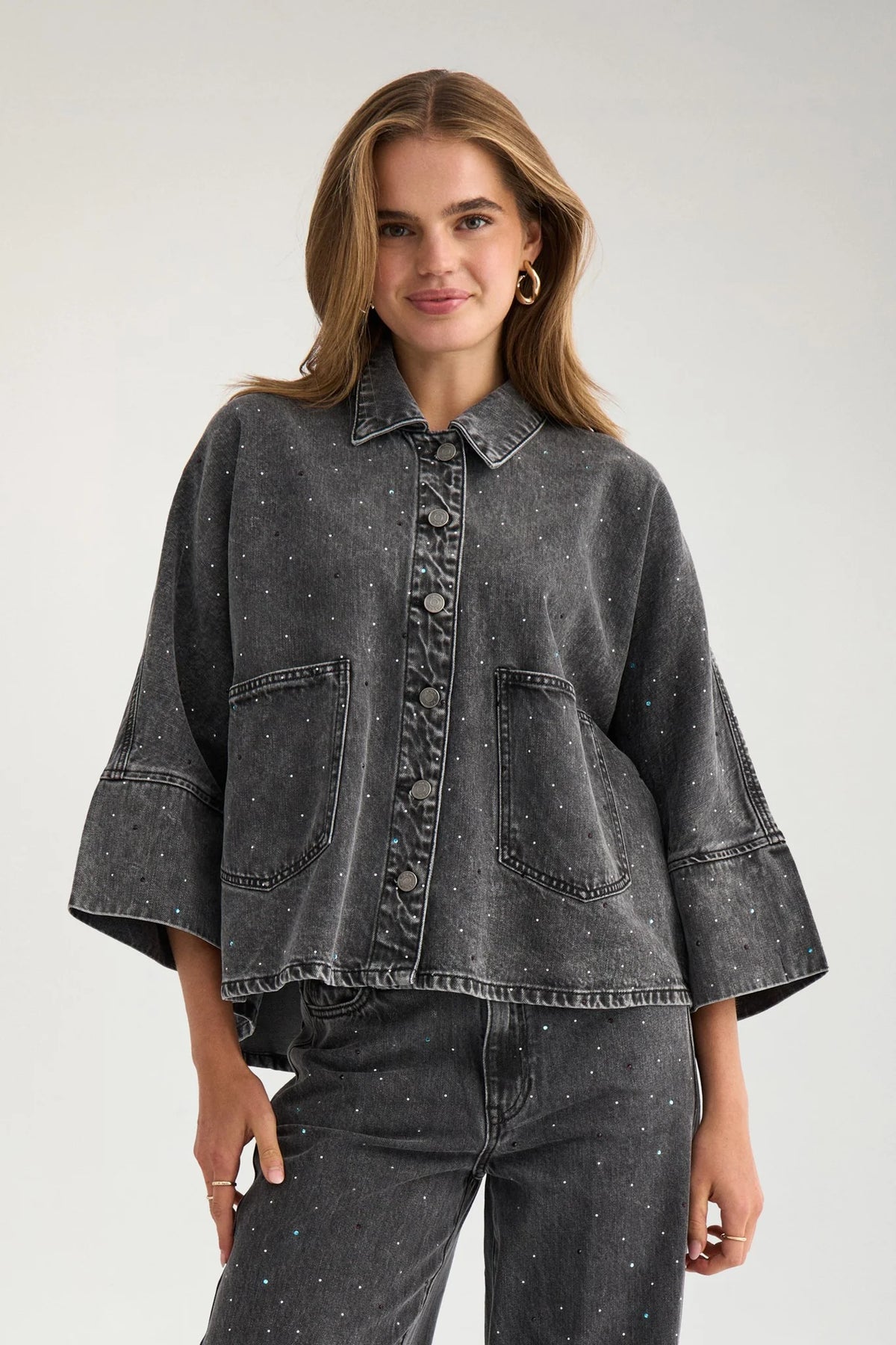 NUBROOKLYN OVERSIZE STONE SHIRT - Grey Denim