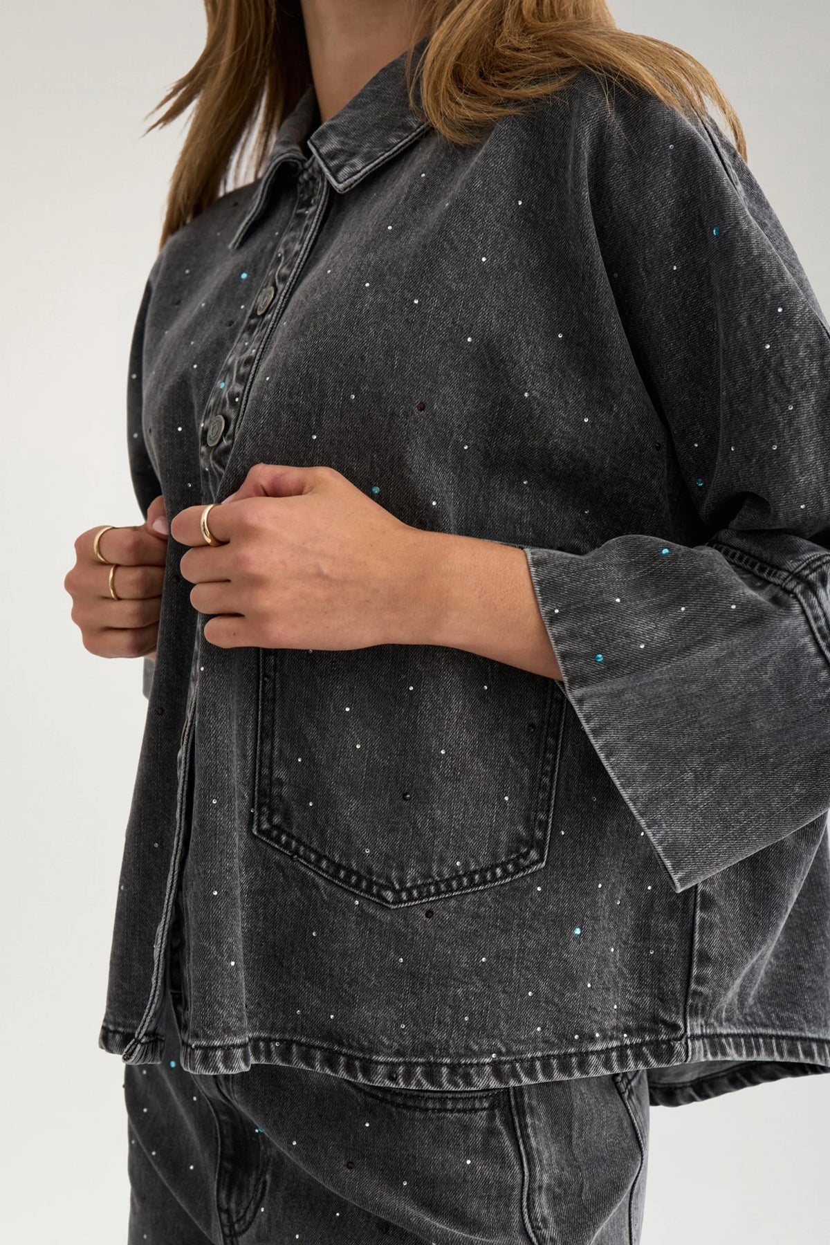 NUBROOKLYN OVERSIZE STONE SHIRT - Grey Denim