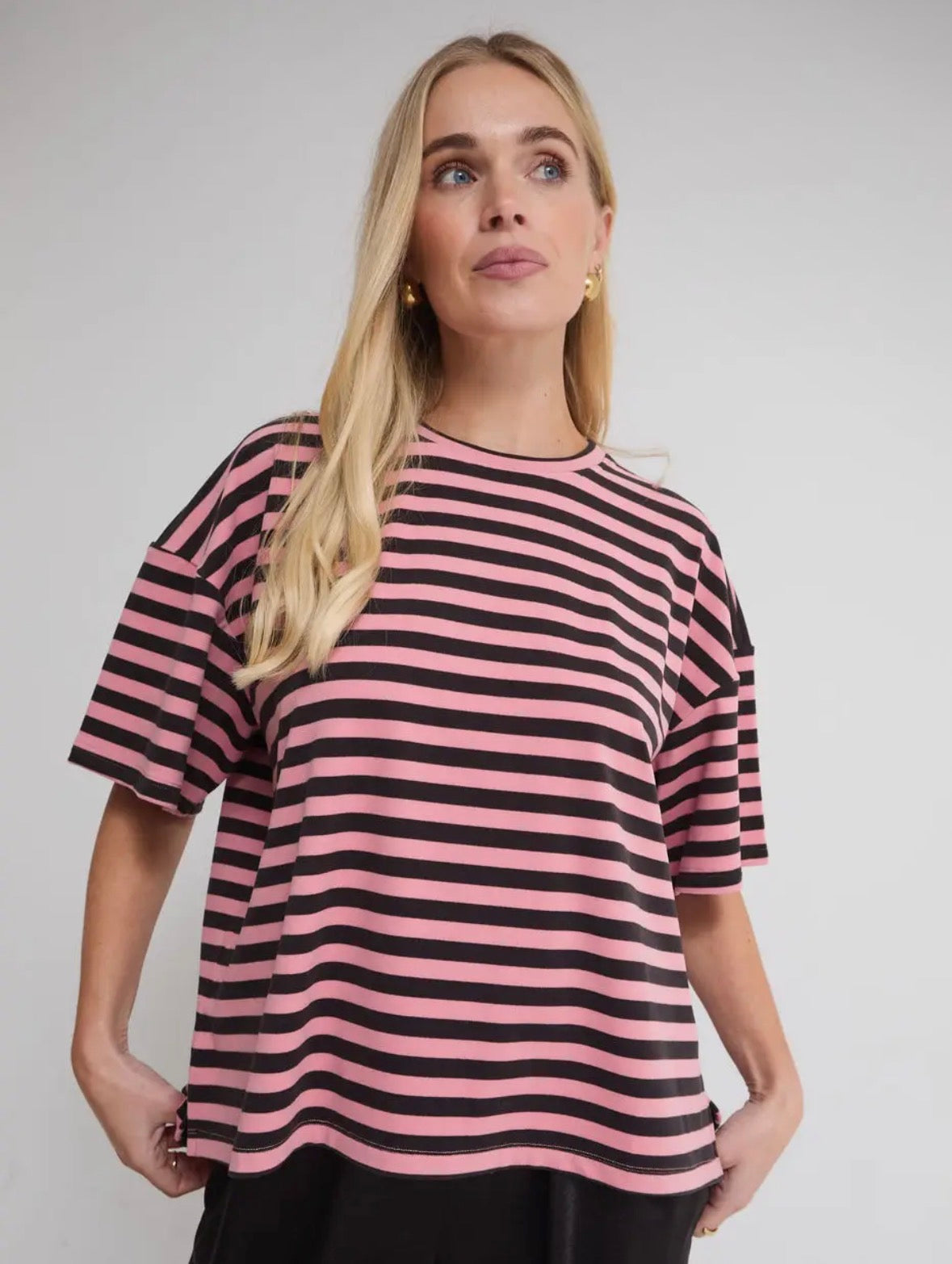 Sara Stripe Supersoft T-Shirt - Pink and Brown