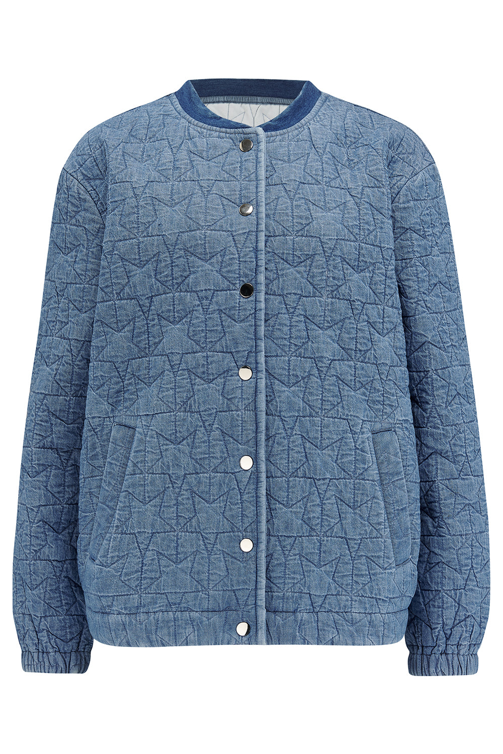 Kinga Quilted Bomber Jacket - Light Blue Denim, Star Quilt