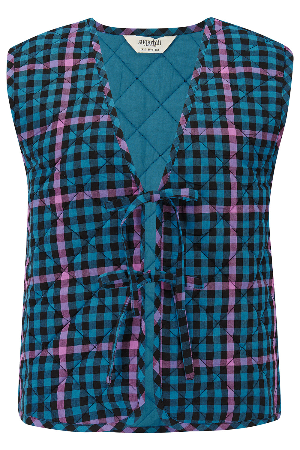 Vander Quilted Waistcoat - Black/Teal, Twilight Gingham