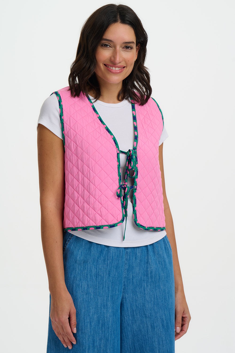 Vander Reversible Quilted Waistcoat - Navy, Heart Tile