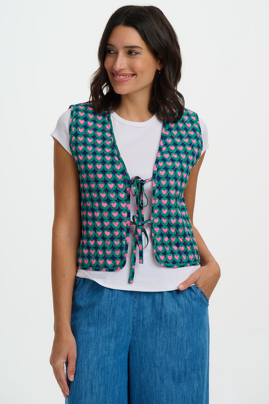 Vander Reversible Quilted Waistcoat - Navy, Heart Tile