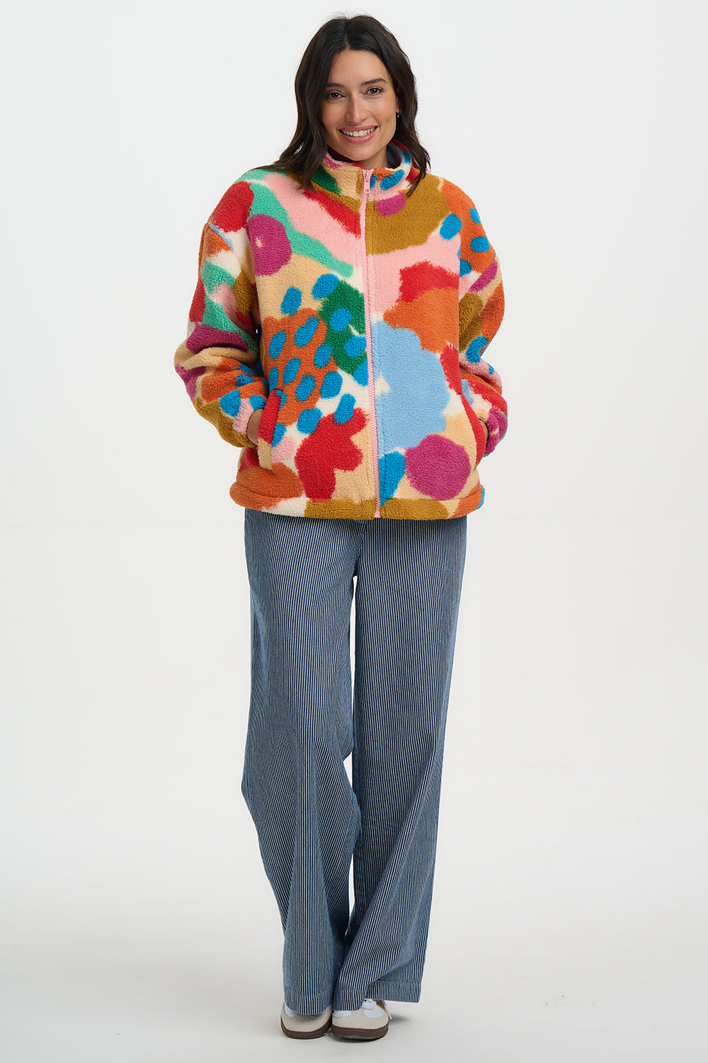 Hartley Zip Up Fleece - Off White/Multi, Abstract Floral