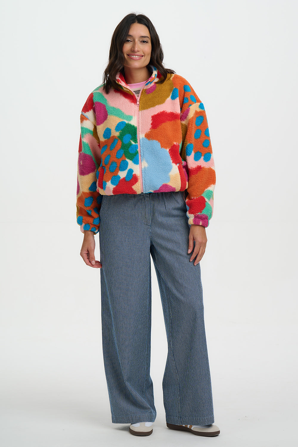 Hartley Zip Up Fleece - Off White/Multi, Abstract Floral