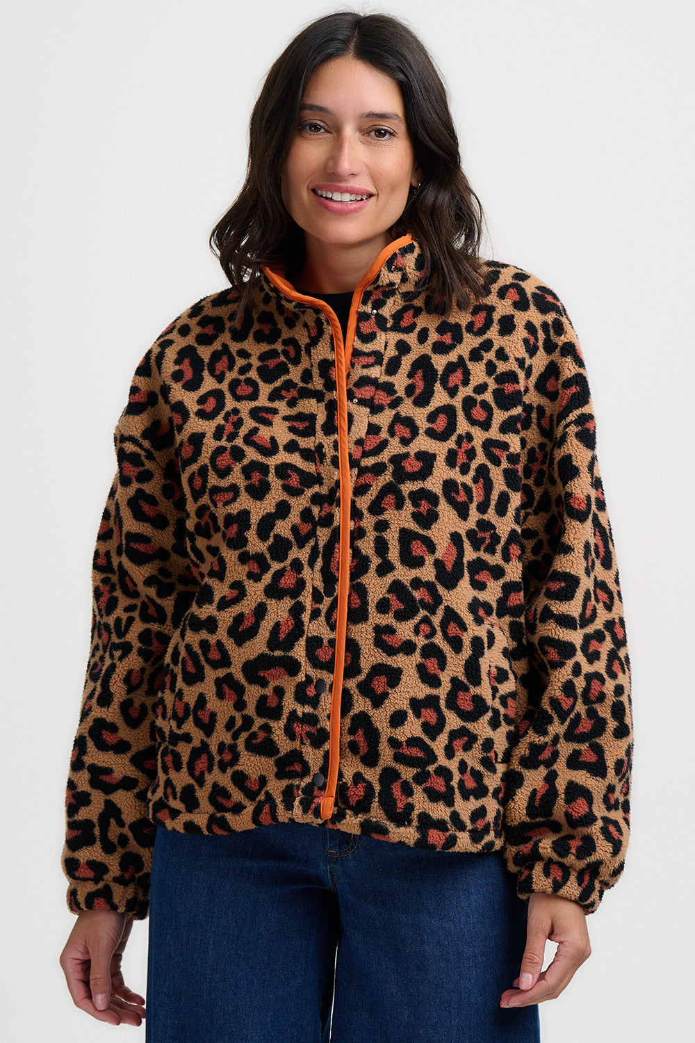 Remi Popper Fleece - Brown, Leopard
