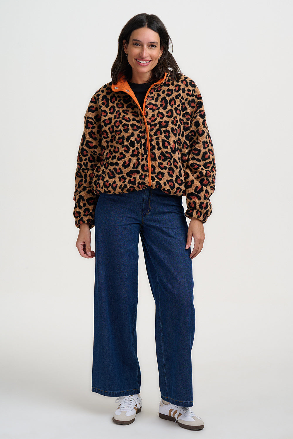 Remi Popper Fleece - Brown, Leopard