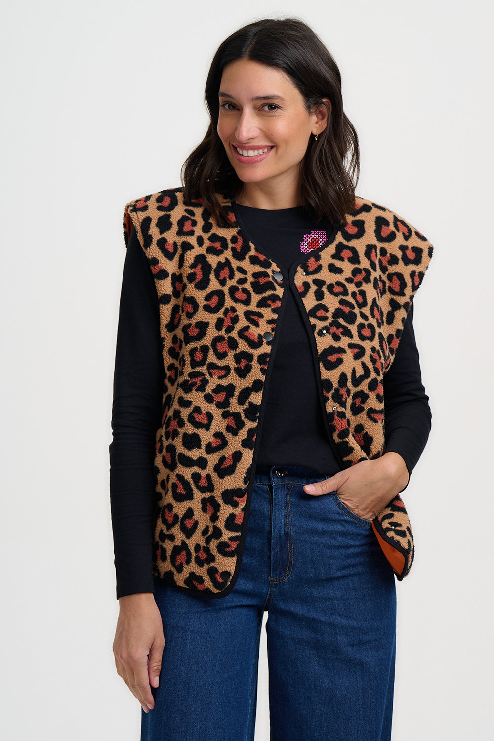 Sophie Fleece Gillet - Brown, Leopard