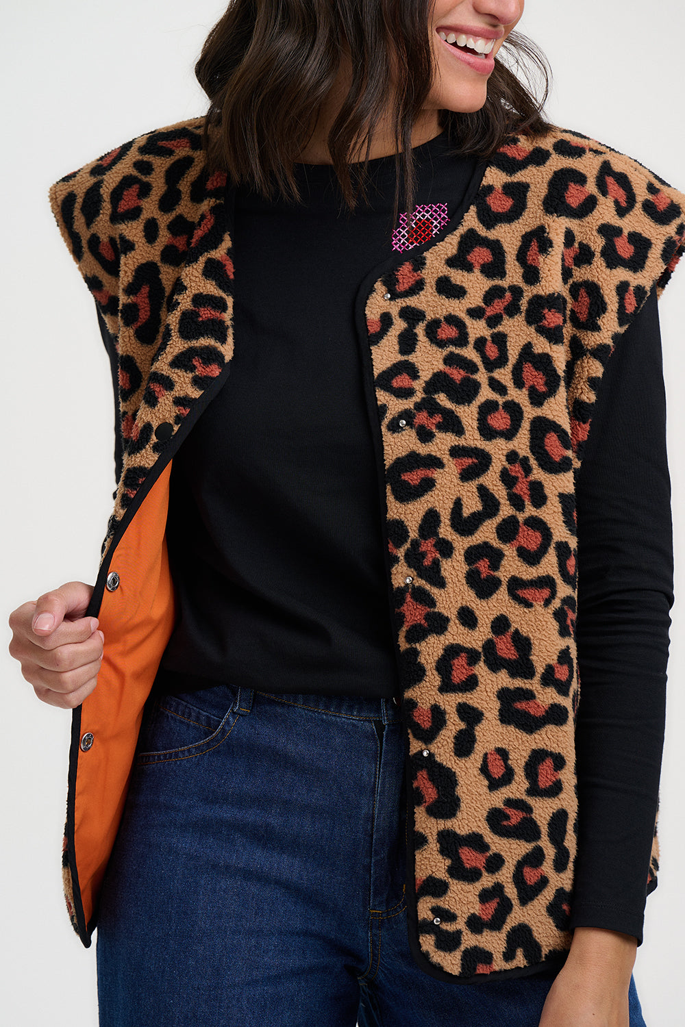 Sophie Fleece Gillet - Brown, Leopard