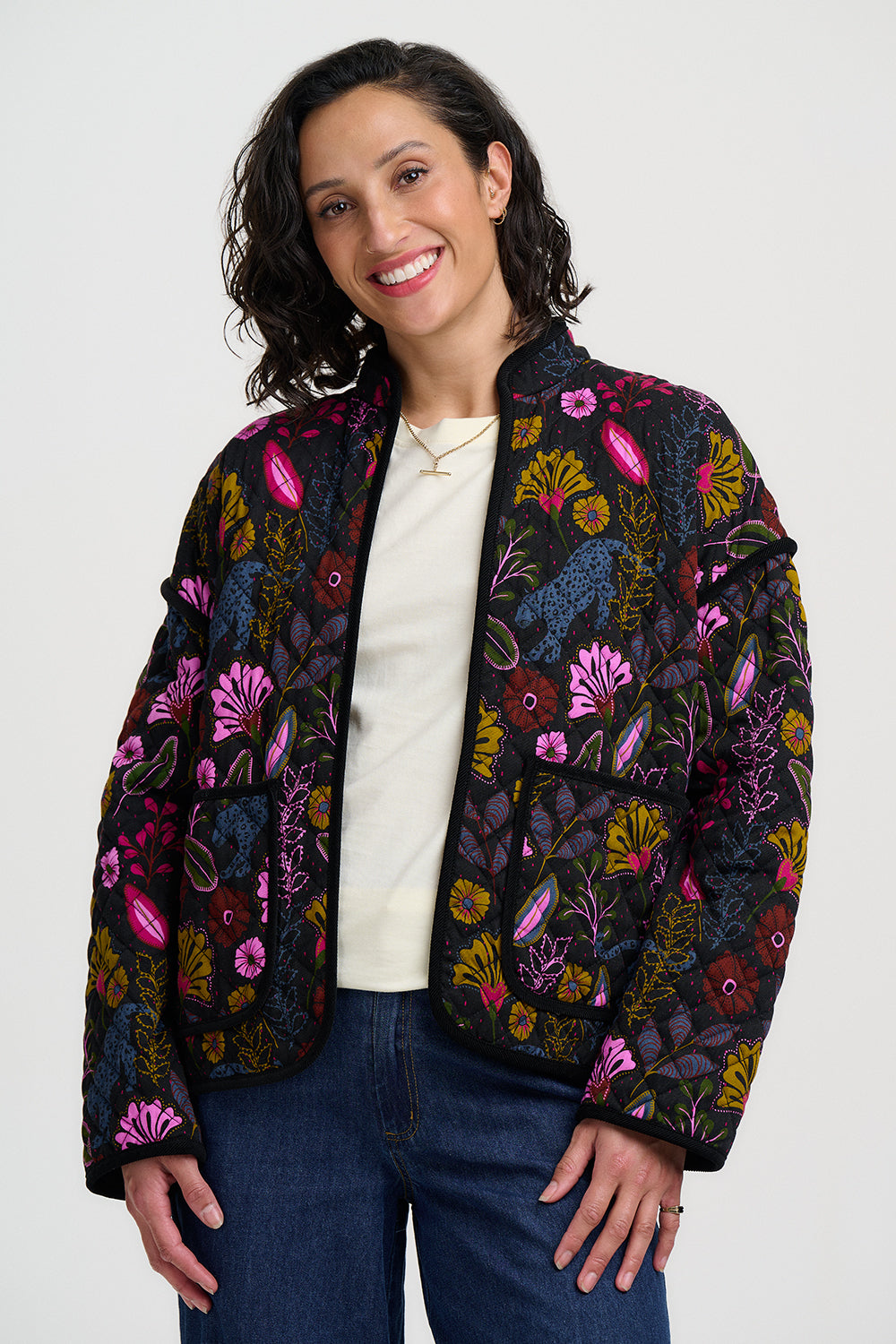 Elowen Quilted Jacket - Black, Jungle Panther