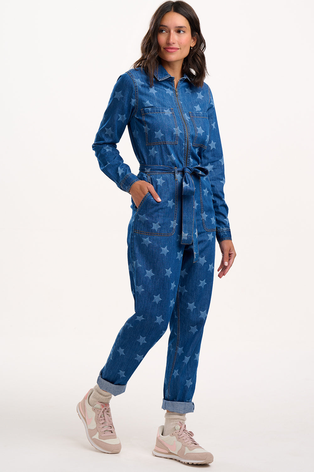 Anwen Boilersuit - Mid Blue Denim, Bleached Stars